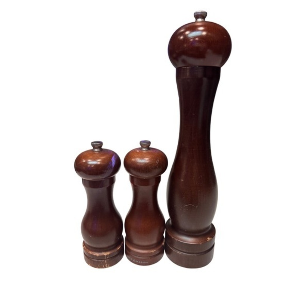 Cole & Mason Salt Pepper Shakers & Mill Set Brown Wood Good Traditional Grinders